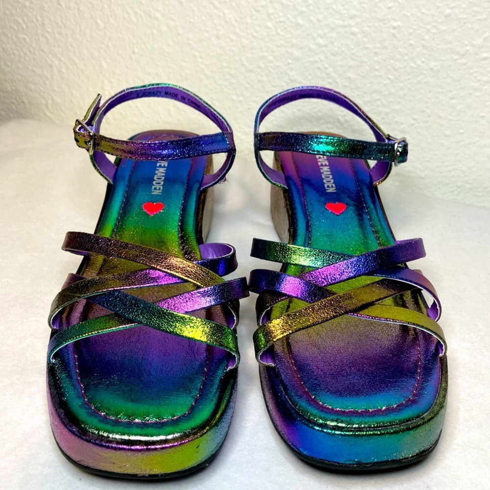 New Steve Madden Girls Crazy Iridescent Faux Leather Wedge Sandals‎ dress